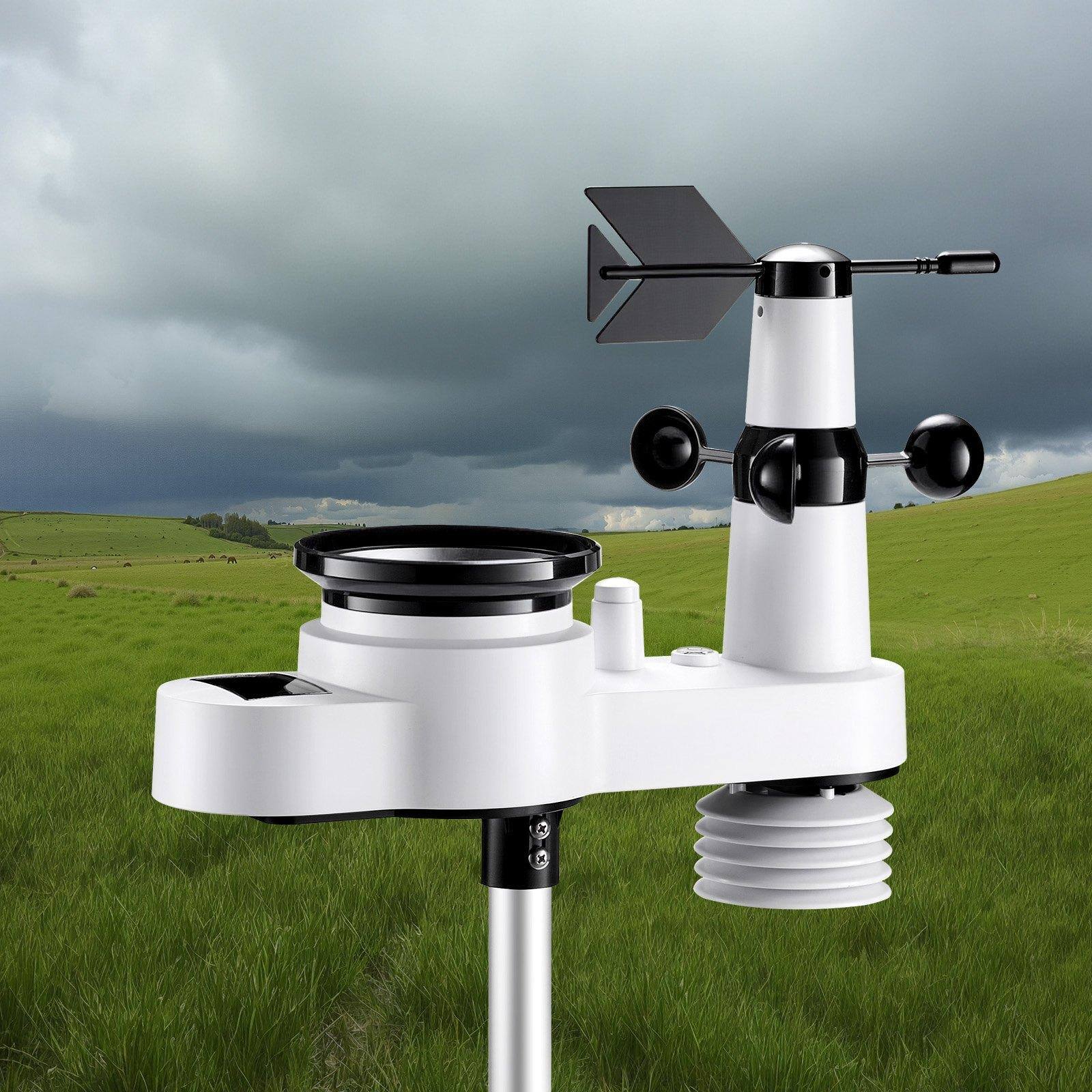 Alt View 1. Glintex - Weather Station 5-in-1 Wireless with 7.5" Display, Solar Outdoor Sensor, Rain Gauge, Temp Wind and Forecast, No WiFi.