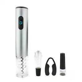 Brentwood - Wa-2001s Electric Wine Bottle Opener With Foil Cutter, Vacuum Stopper, And Aerator Pourer - Silver