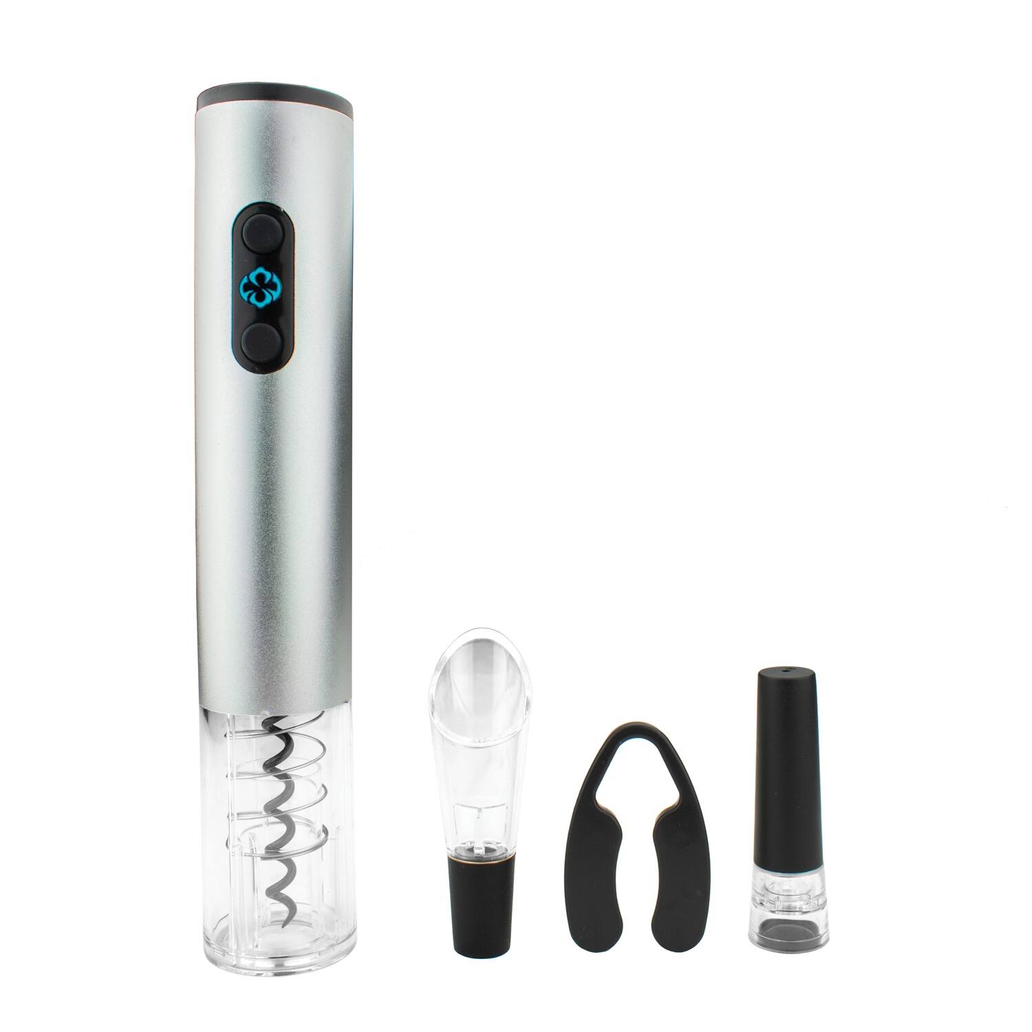Front. Brentwood - Brentwood Wa-2001s Electric Wine Bottle Opener With Foil Cutter, Vacuum Stopper, And Aerator Pourer - silver.
