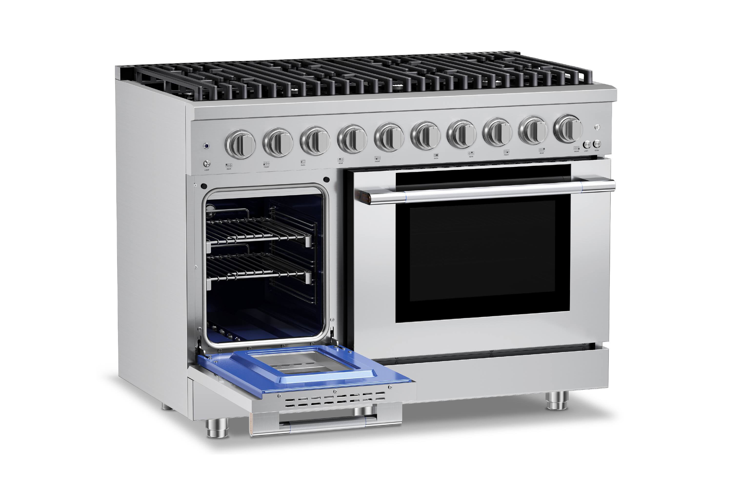 Alt View 4. Hauslane - HausPro 48 in. 8 Burners (20,000 BTU) Freestanding Dual Fuel Range - Stainless Steel.