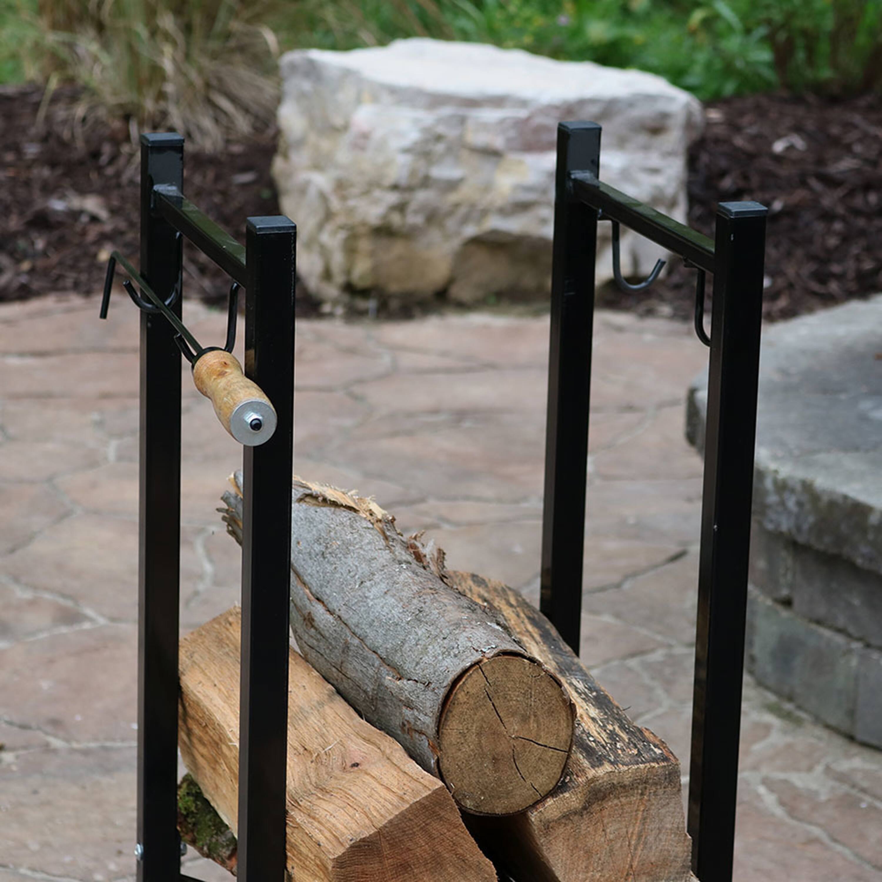 Alt View 8. Sunnydaze - 32 in Steel Firewood Log Rack with Tool Holders - Black.