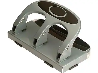 Front. Officemate - Deluxe Desktop 3-Hole Punch, 45 Sheet Capacity, Silver - Silver.