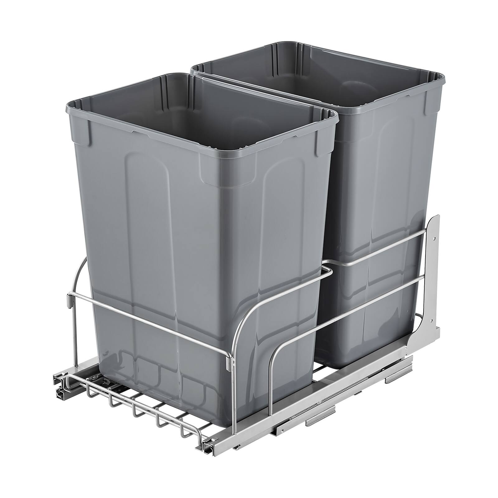 Alt View 5. VEVOR - Pull-Out Trash Can, 35 QT x2 Double Under Mount Kitchen Waste Container, Heavy Duty Garbage Recycling Bin - Grey.