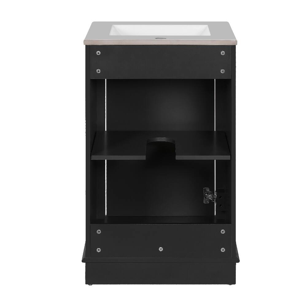 Alt View 10. Loheer - Loheer 20 Inch Black Bathroom Vanity with Ceramic Sink, Freestanding Single Vanity Set, Modern Style - Black.