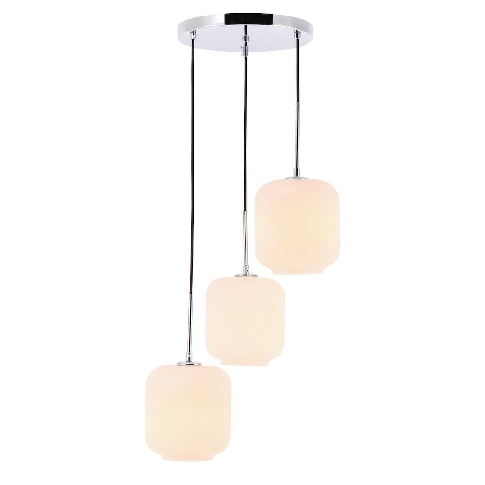 Alt View 4. Living District - Collier 3 Light Chrome And Frosted White Glass Pendant - Chrome And Frosted White Glass.