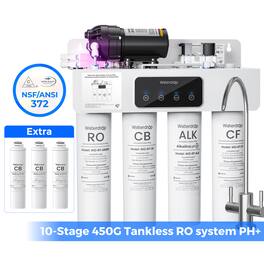 Waterdrop - WD-T4-A Alkaline pH+ Reverse Osmosis Water Filter,extra 3 RTCB Filters - White