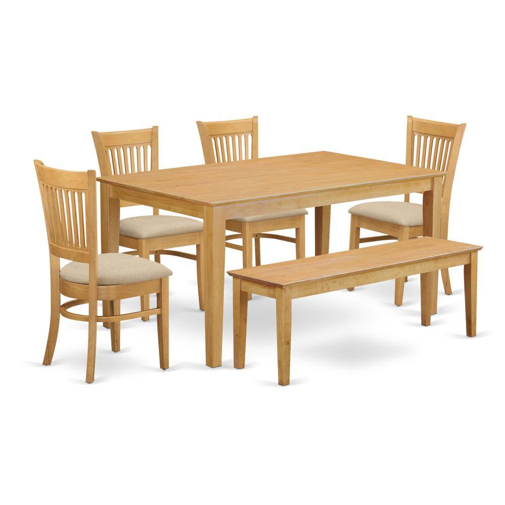 Back. East West Furniture - CAVA6-OAK-C 6 Pc Table set - Kitchen Table and 4 Dining Chairs combined with Wooden bench - Oak.