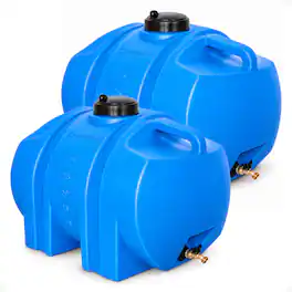WaterPrepared - 35 Gal Water Tank w/ Large Cap, Brass Spigot & Handles (2 Pack) - Blue