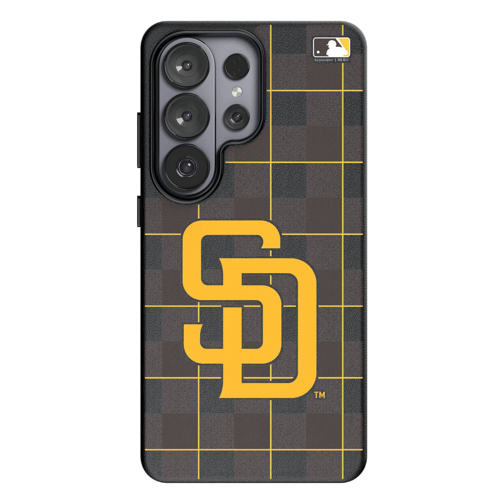 Front. Keyscaper - San Diego Padres Plaid Galaxy Magnetic Bump Case - S25 Ultra - Black.