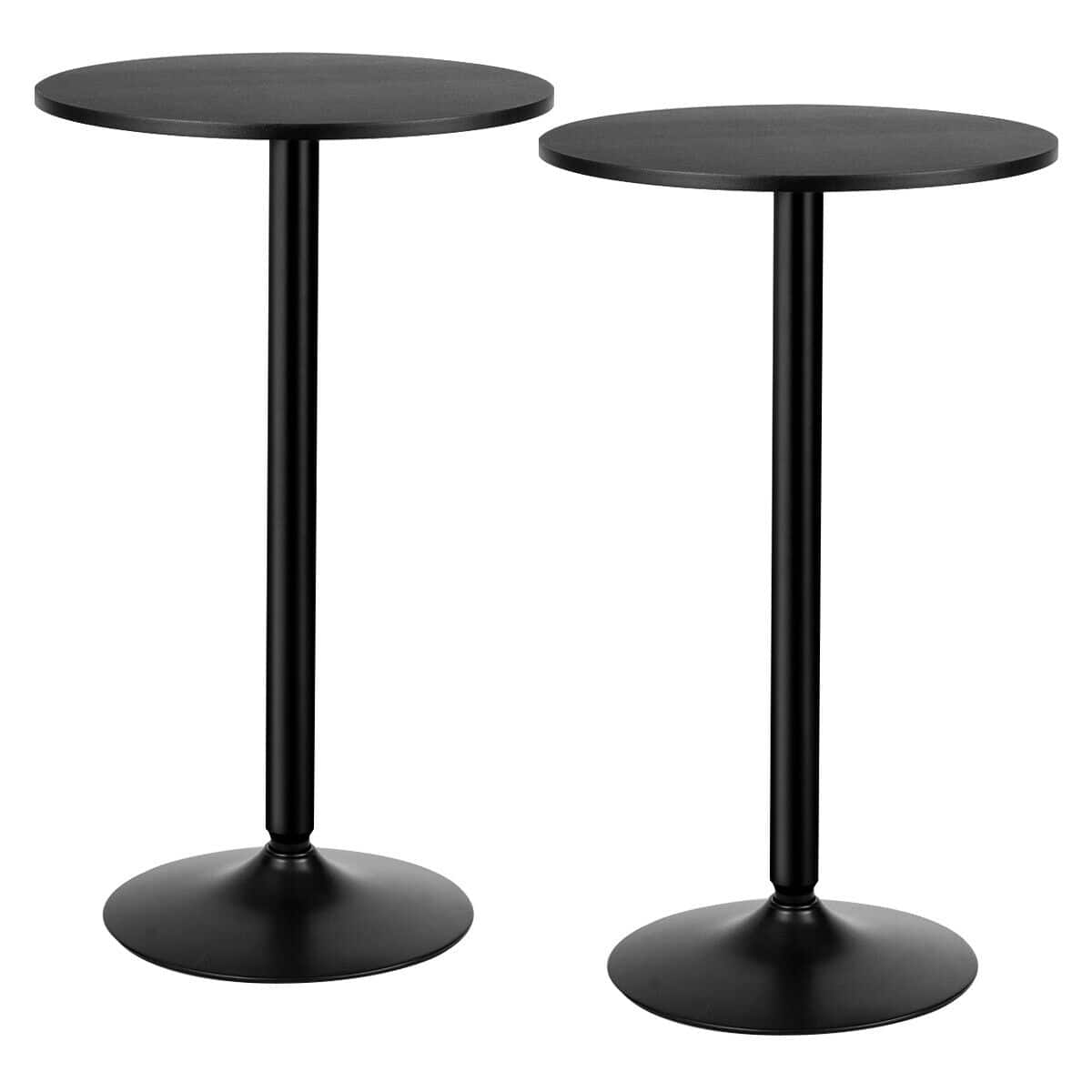 Gymax - Set of 2 Round Pub Table 24" Bistro Bar Height Cocktail Table w/Metal Base - Black