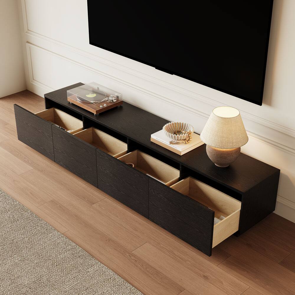 Alt View 3. POVISON - 78.74" Fully-Assembled Modern Black TV Stand with Drawers, Long Media Console, Wood - Black.