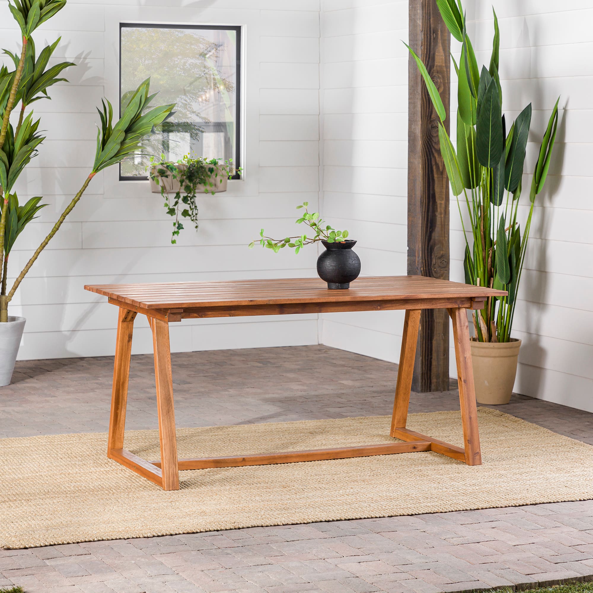 Alt View Zoom 38. Walker Edison - Modern Solid Wood Slatted Outdoor Dining Table - Brown.