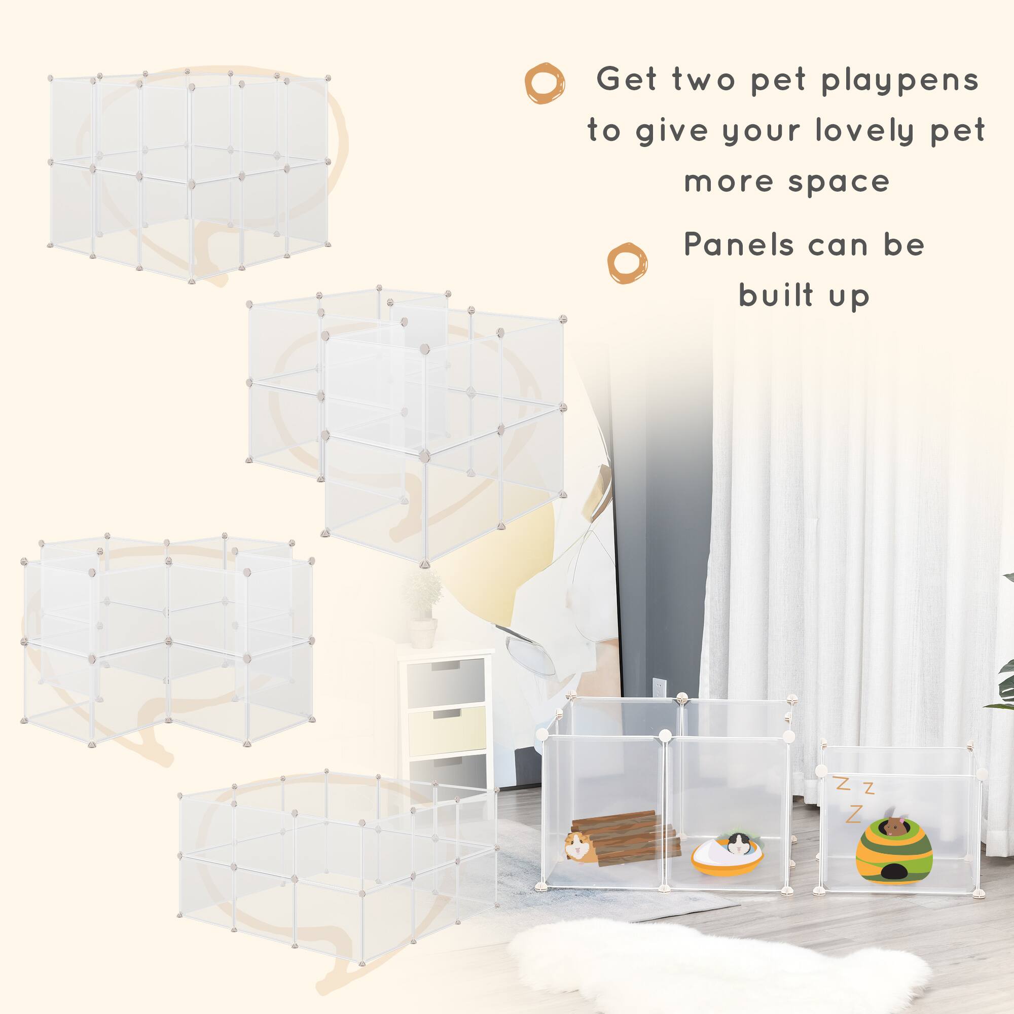 - Get two pet playpens to give your lovely pet more space
- Panels can be built up