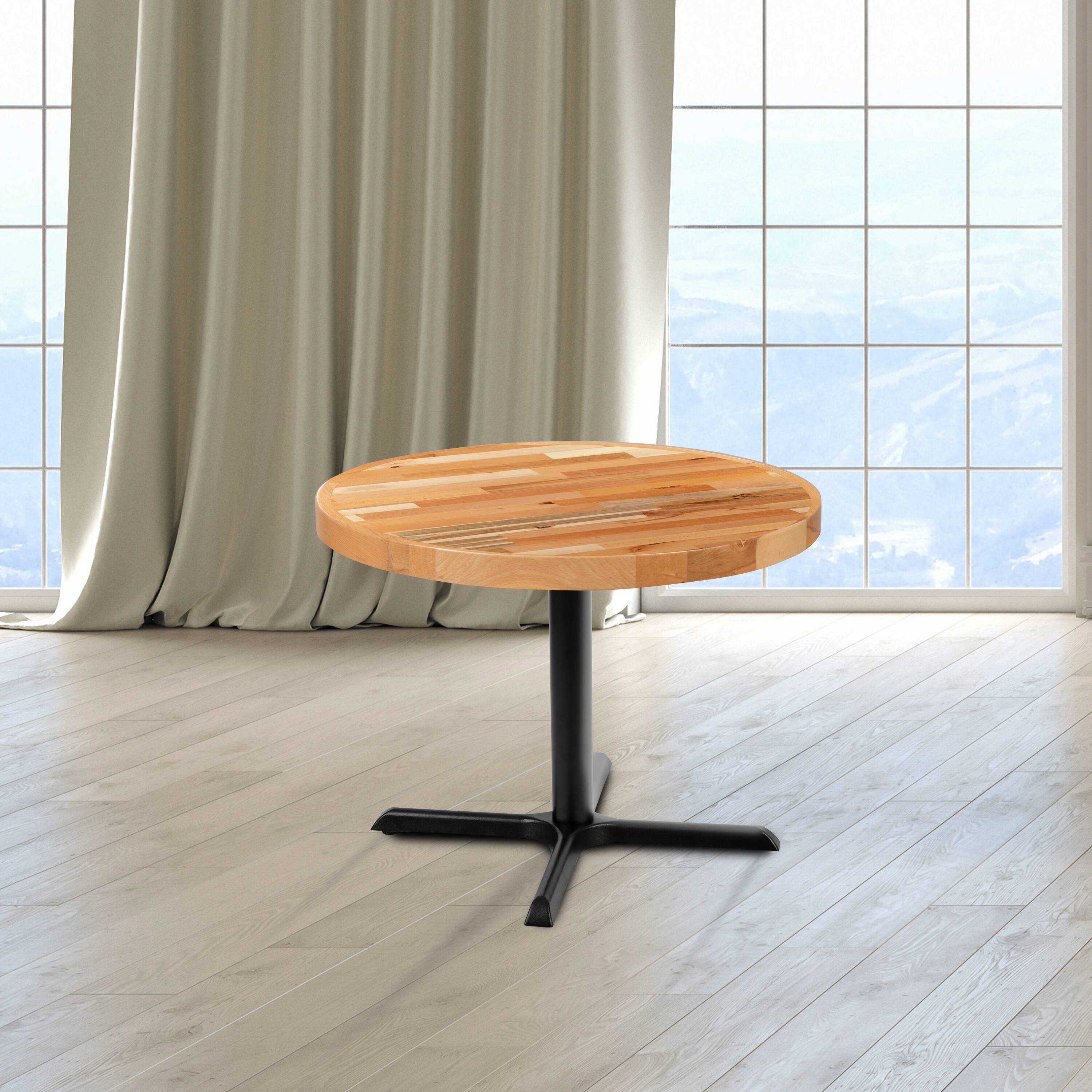 Alt View 1. Emma + Oliver - Round Butcher Block Style Table Top - Restaurant Table Top - Natural.