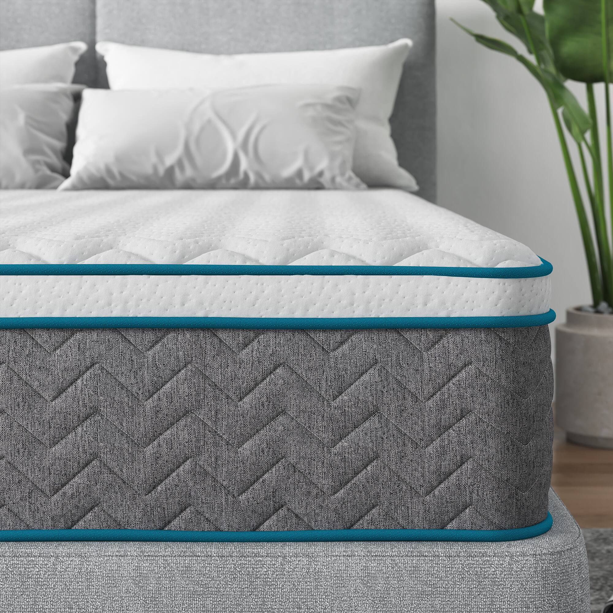 Left. Serweet - 12 in. Medium Firm Hybrid Euro Top Full Size Breathable Mattress - White.