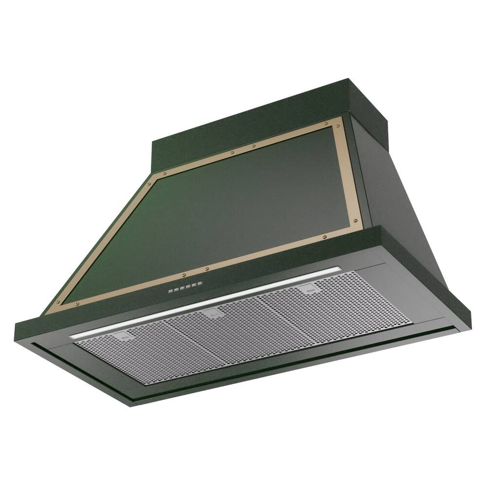 Alt View 2. ILVE - ILVE Nostalgie II Noblesse 40 inch Ducted Wall Mount Range Hood with 600 CFM (Emerald Green, Brass Trim) - Emerald Green.
