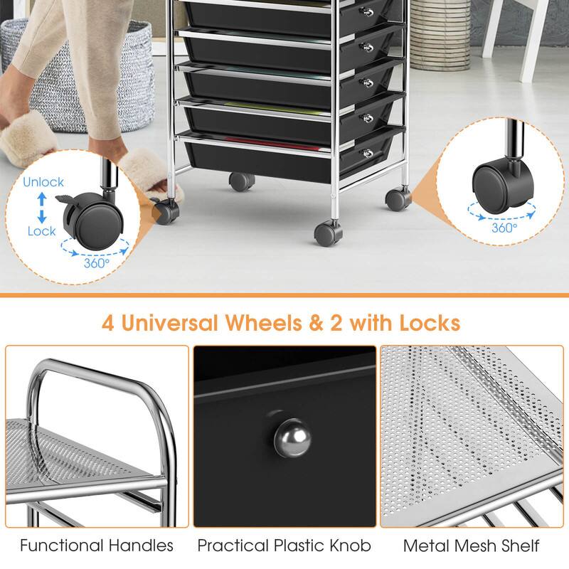 Unlock Lock 360° 360° 4 Universal Wheels & 2 with Locks Functional Handles Practical Plastic Knob Metal Mesh Shelf