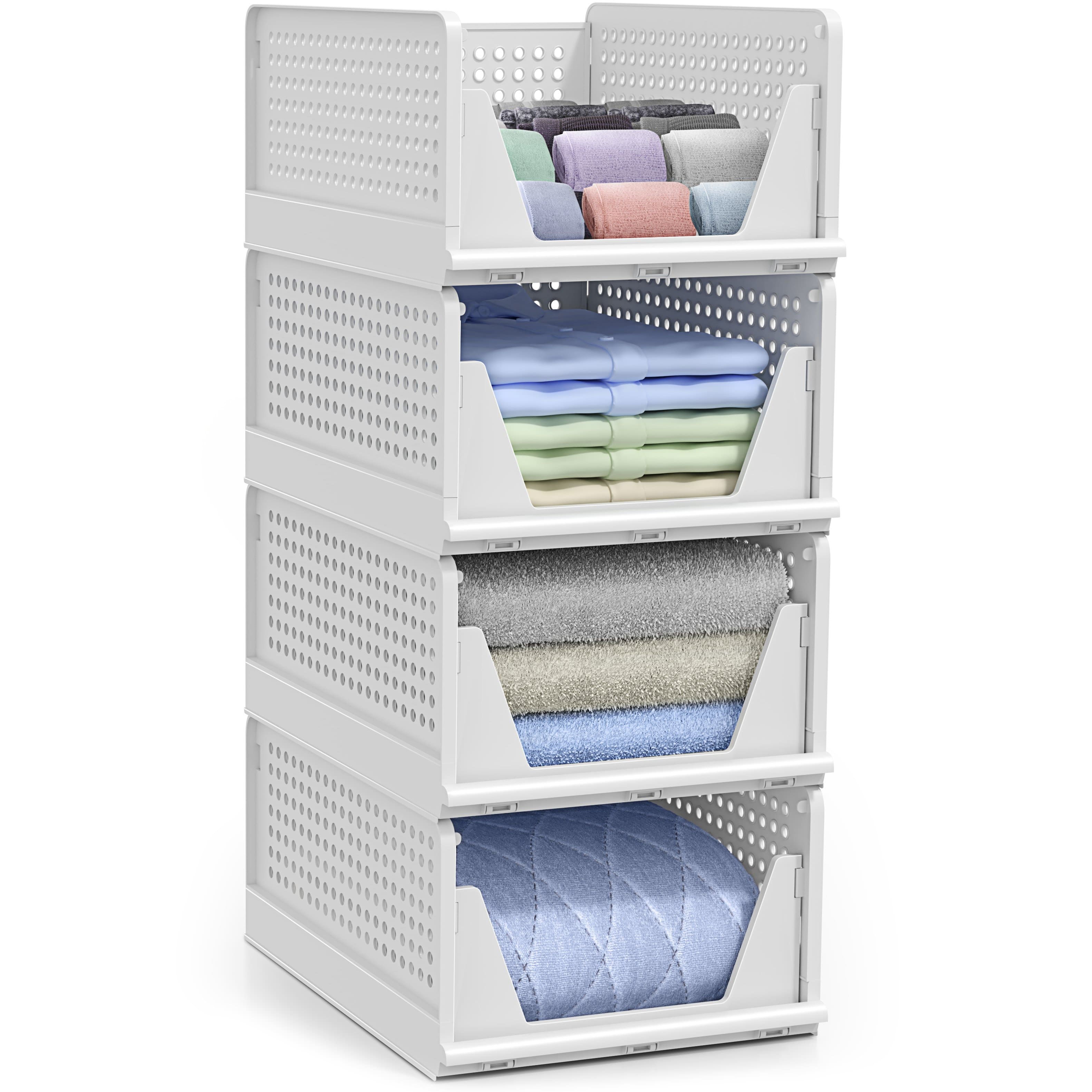 Sorbus - Shelf Organizer - Closet Shelf Organizer for Clothes, Closet, Bathroom, Kitchen, Garage - Plastic Stackable Shelf - White Medium