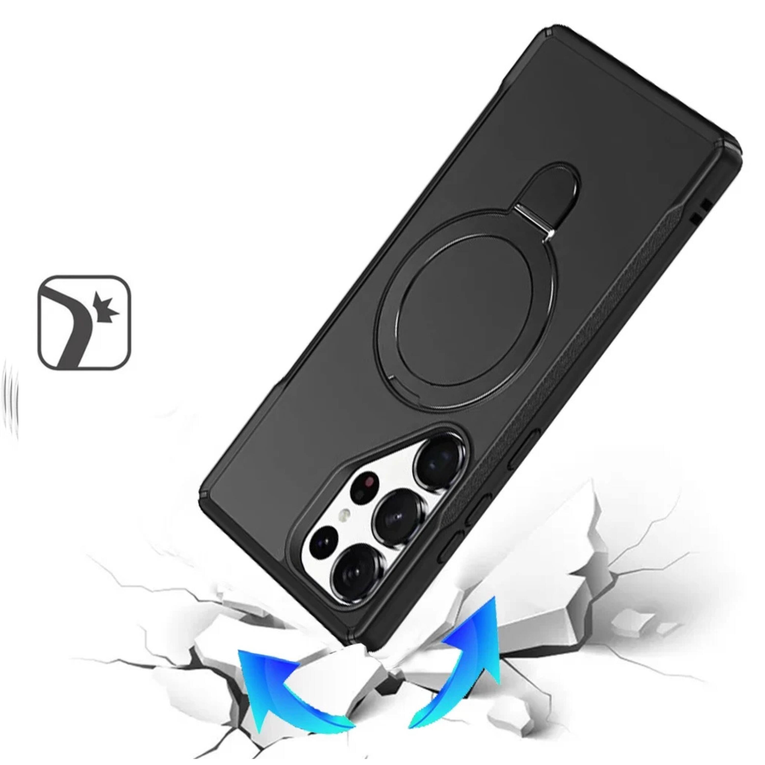 Angle. Kitcheniva - Shockproof Magnetic Circle Metal Stand Case With Tempered Glass For Samsung S25 Ultra Cosmic Orange - Cosmic Orange.