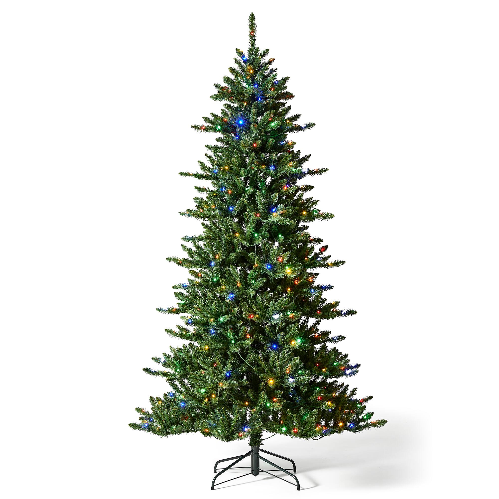 Angle. Glitzhome - 7.5ft Pre-Lit Slim Fir Christmas Tree with 400 LED Lights - Green.