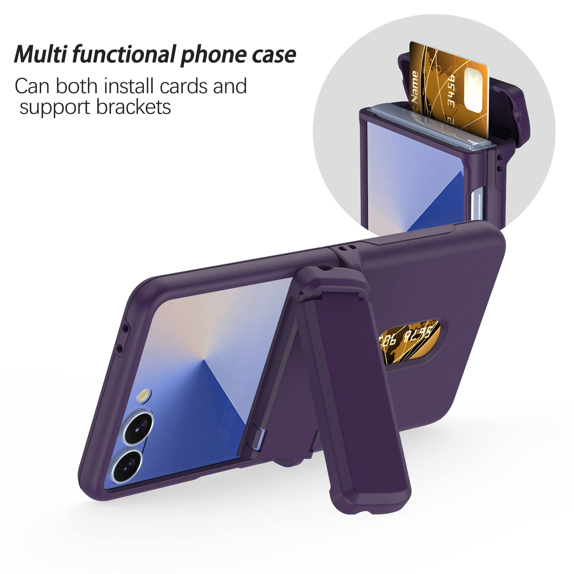 Multi functional phone case  
Can both install cards and support brackets  
Name 3456 06 8255
