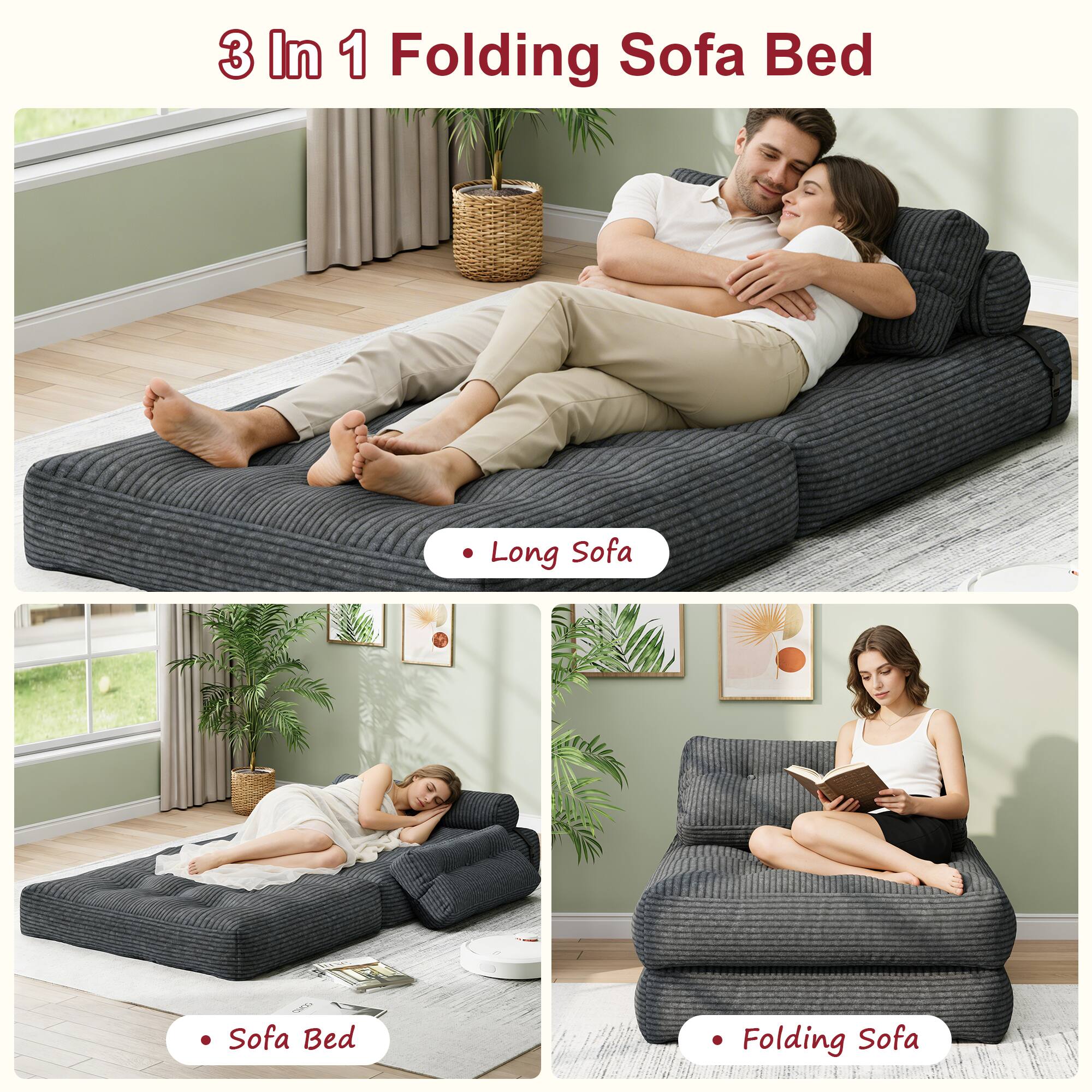3 In 1 Folding Sofa Bed

- Long Sofa
- Sofa Bed
- Folding Sofa