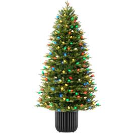Best Choice Products - 4.5ft Prelit Potted Pencil Christmas Tree w/ Twinkling C7 Lights Artificial Holiday Decor 175 Bulbs - Green