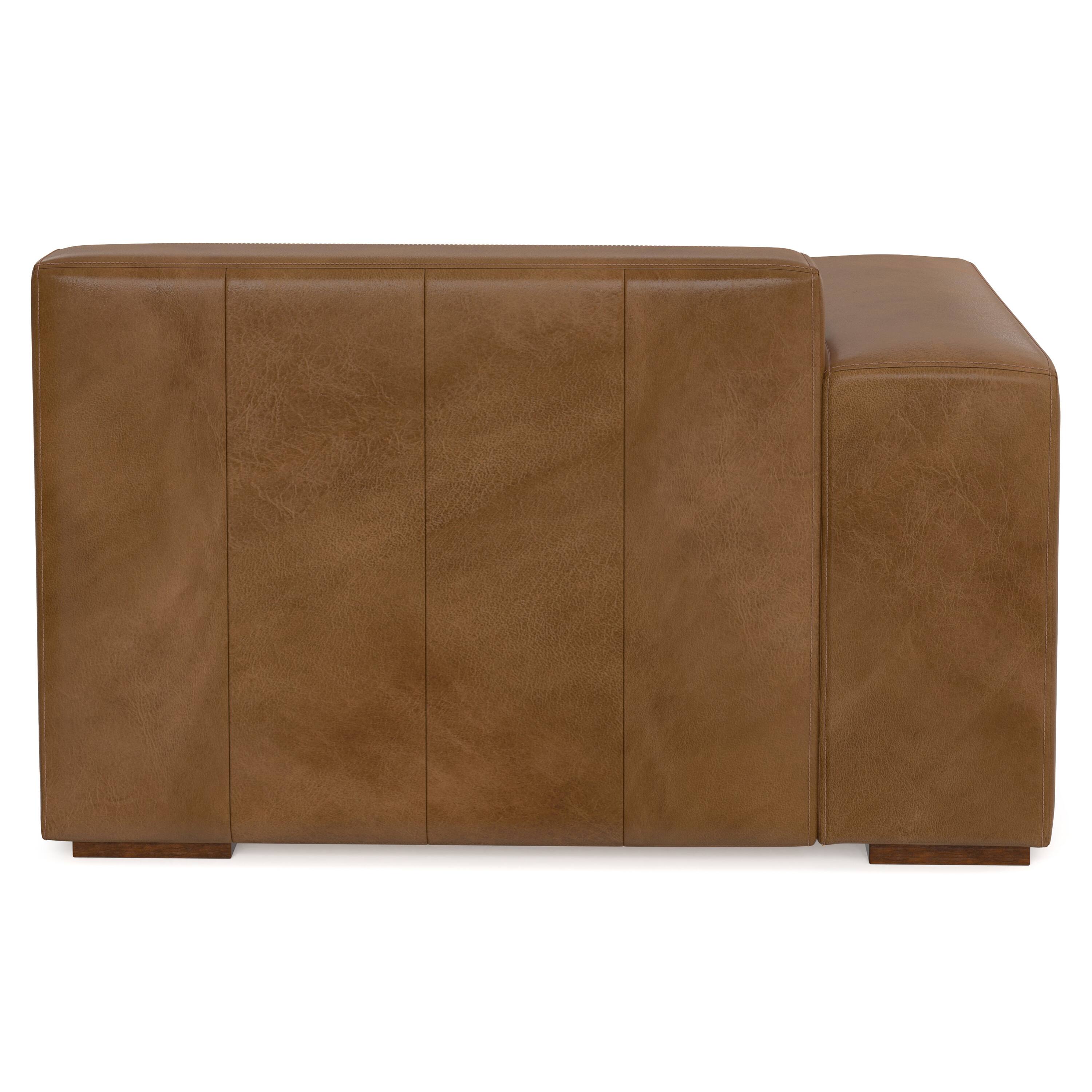 Back. Simpli Home - Rex Left-Arm Sofa Module in Genuine Leather - Caramel Brown.