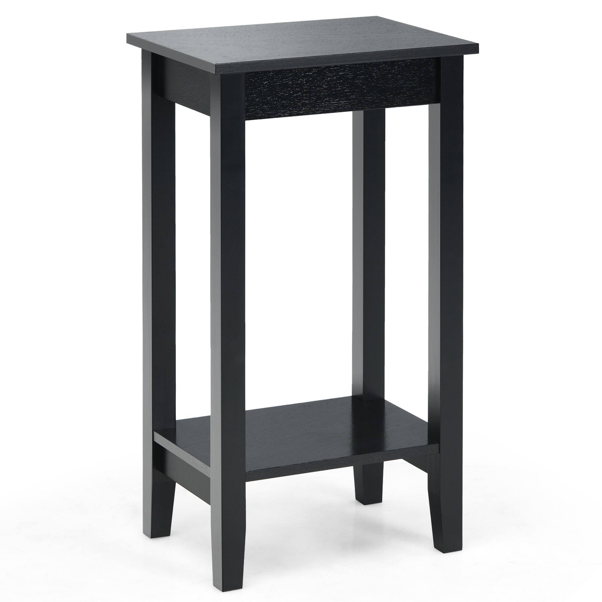 Alt View 9. Gymax - Gymax 2PCS 2-Tier Nightstand End Side Table Coffee Table Wooden Legs Bedroom Black - Black.