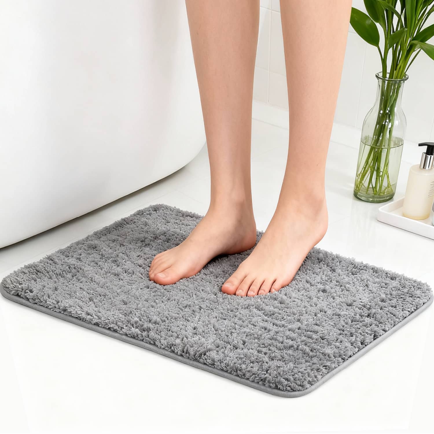 Garnen - Bathroom Rugs Non Slip Bath Mat, 20"x31" Bathroom Rug, Bath Mats for Bathroom Mat Towel, Washable Soft & Absorbent - Gray