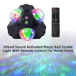 Topteng - 3-Head Sound Activated Party Light with Remote - Magic Ball Strobe, Laser Effects, for Home Disco & Karaoke