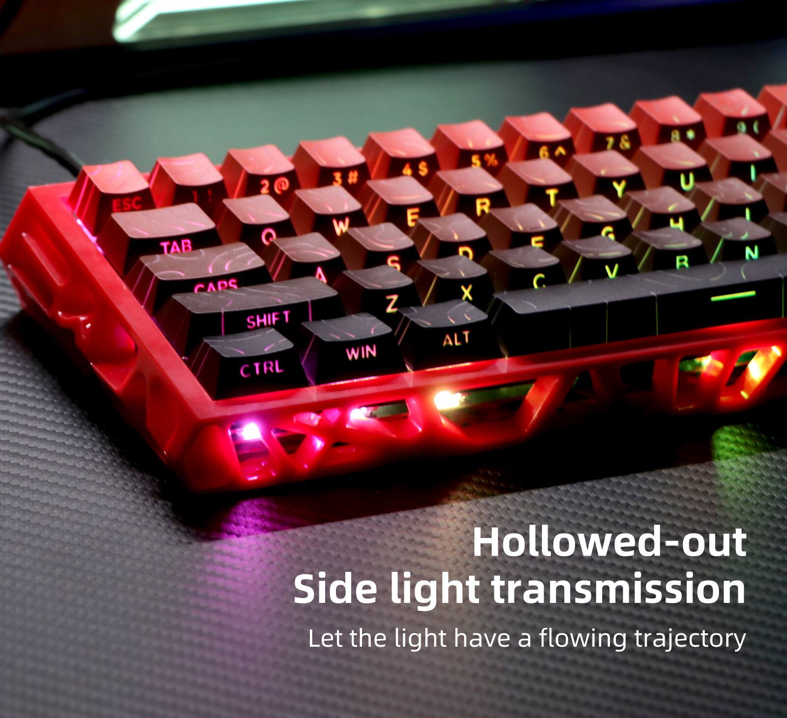 Hollowed-out Side light transmission  
Let the light have a flowing trajectory