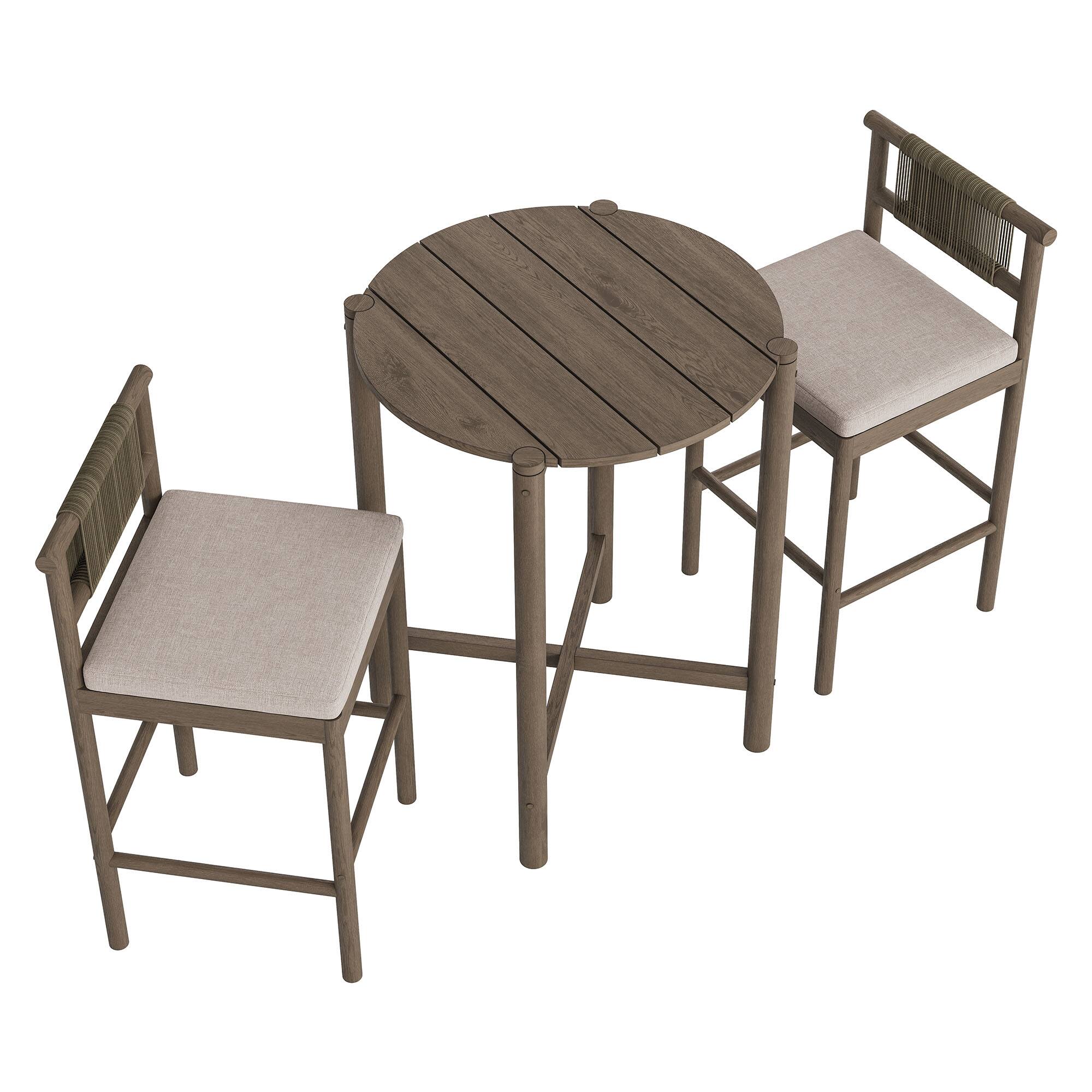 Alt View 3. Modway - Eleni 3-Piece Outdoor Teak Wood Bar Set by Modway - Weathered Gray Pebble.