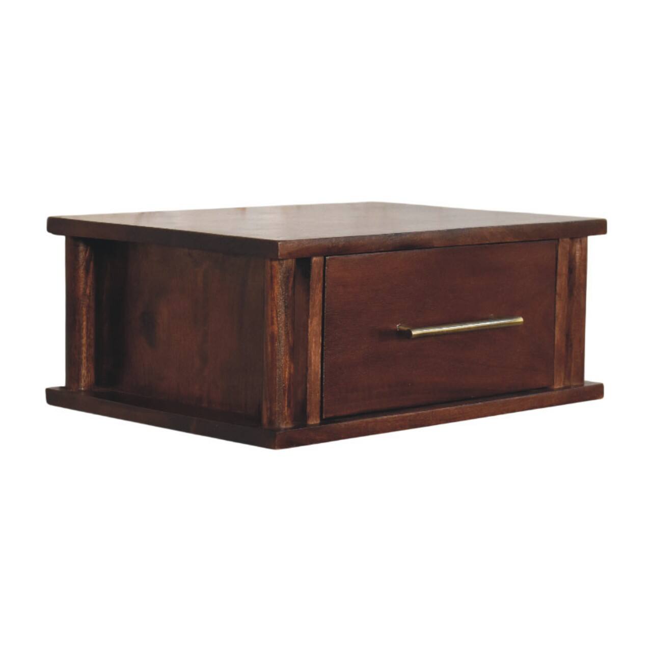 Left. Artisan Furniture - Artisan Furniture Solid Wood Wall-Mounted Bedside with Brass Handle, 1 Drawer, Dark Brown - Dark brown.