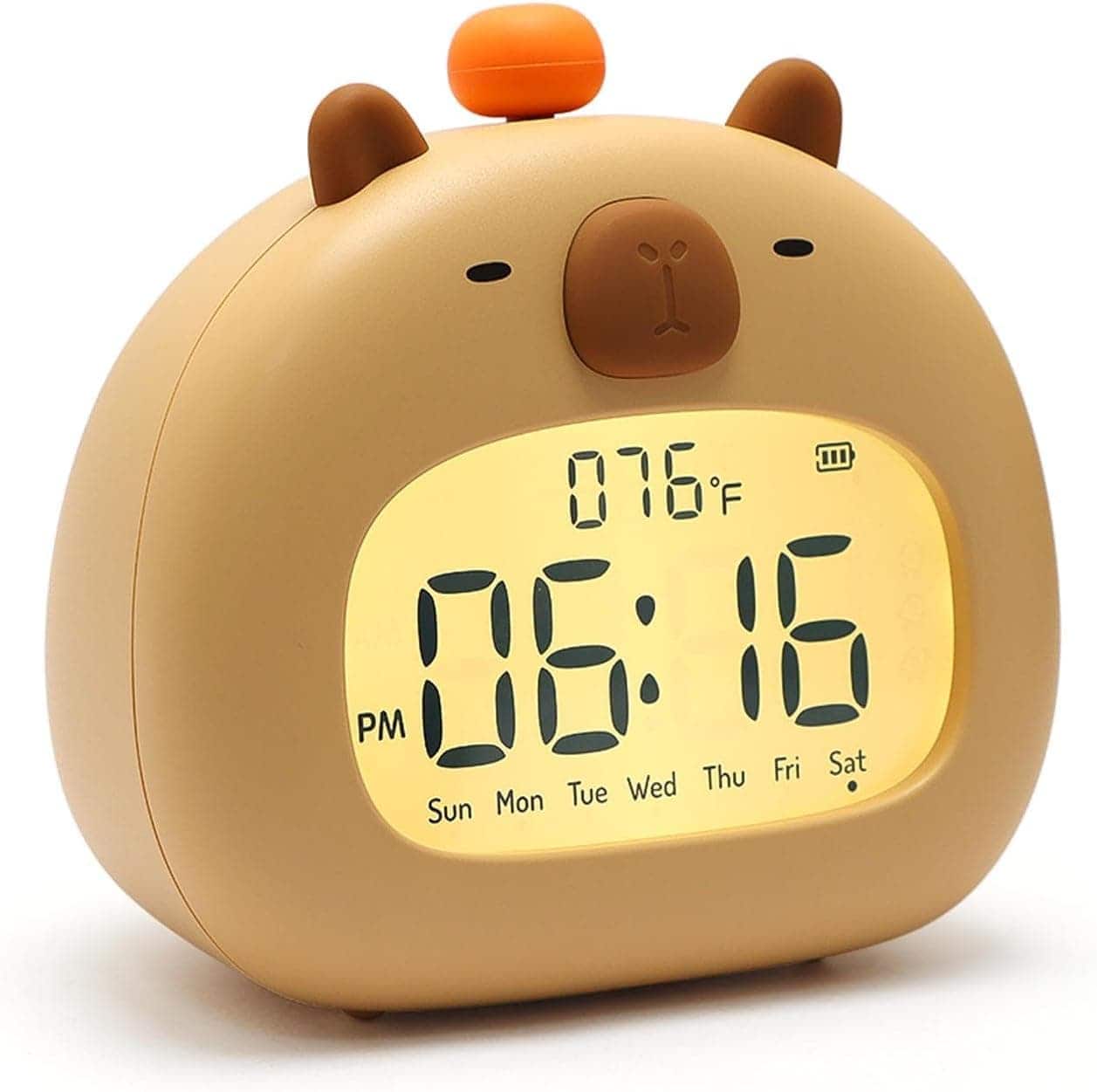 FINEAK - Capybara Kids Alarm Clock, Sleep Trainer & Night Light - Brown