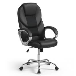 WELLFOR - Leather Office Chair Ergonomic Mesh Executive Chair with Padded Armrests and Rocking Backrest - Black