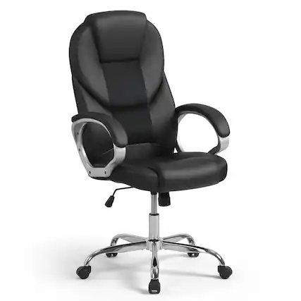 Front. WELLFOR - Leather Office Chair Ergonomic Mesh Executive Chair with Padded Armrests and Rocking Backrest - Black.
