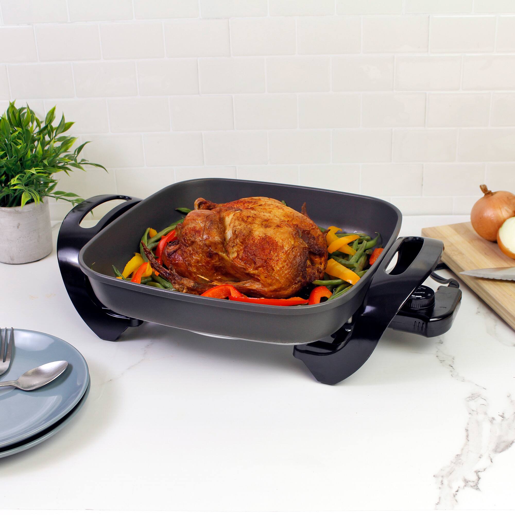 Back. Kenmore - Kenmore Non-Stick Electric Skillet with Glass Lid 12x12" Black and Gray - Black.