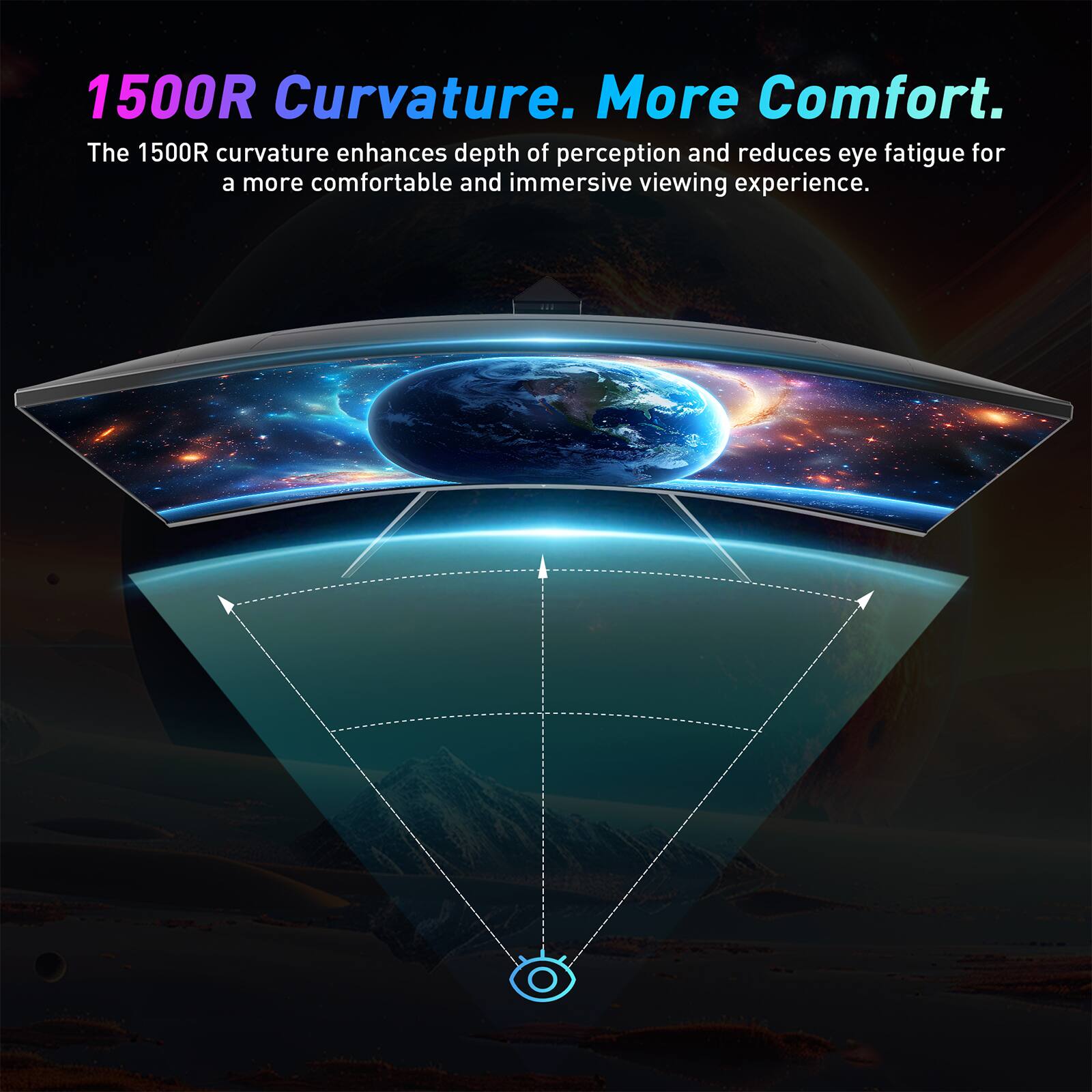 The 1500R curvature enhances depth of perception and reduces eye fatigue for a more comfortable and immersive viewing experience.