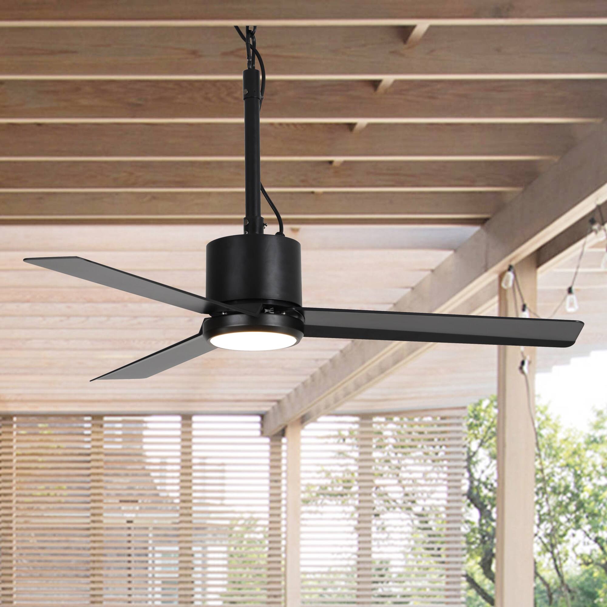Parrot Uncle - 42" Modern Waterproof Wet Outdoor Gazebo Hook Ceiling Fan with Light and Plug in - Black