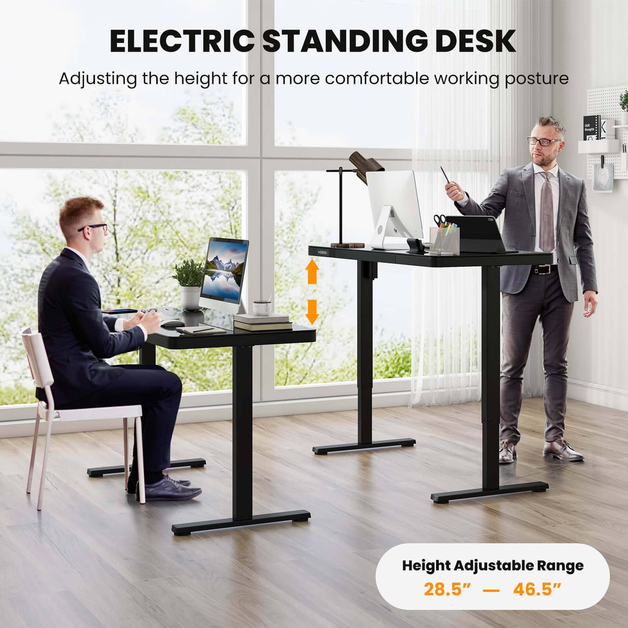 ELECTRIC STANDING DESK  
Adjusting the height for a more comfortable working posture  

Height Adjustable Range  
28.5" — 46.5"