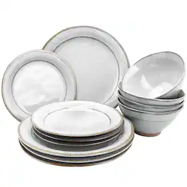 Gibson - Elite Terranea 12 Piece Stoneware Dinnerware Set, Service for 4 - White