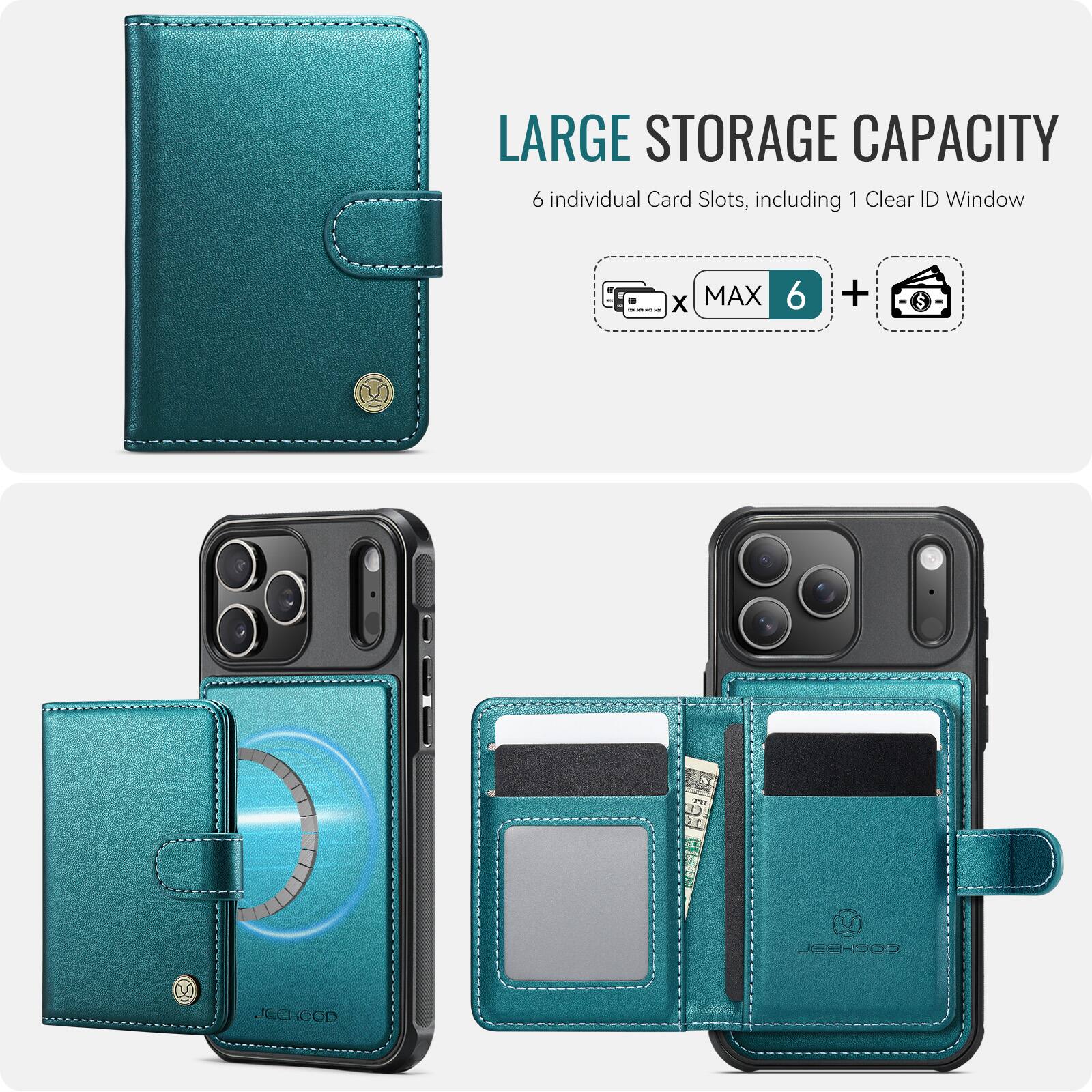 LARGE STORAGE CAPACITY  
6 individual Card Slots, including 1 Clear ID Window  
x MAX 6 +  
JEECOOD