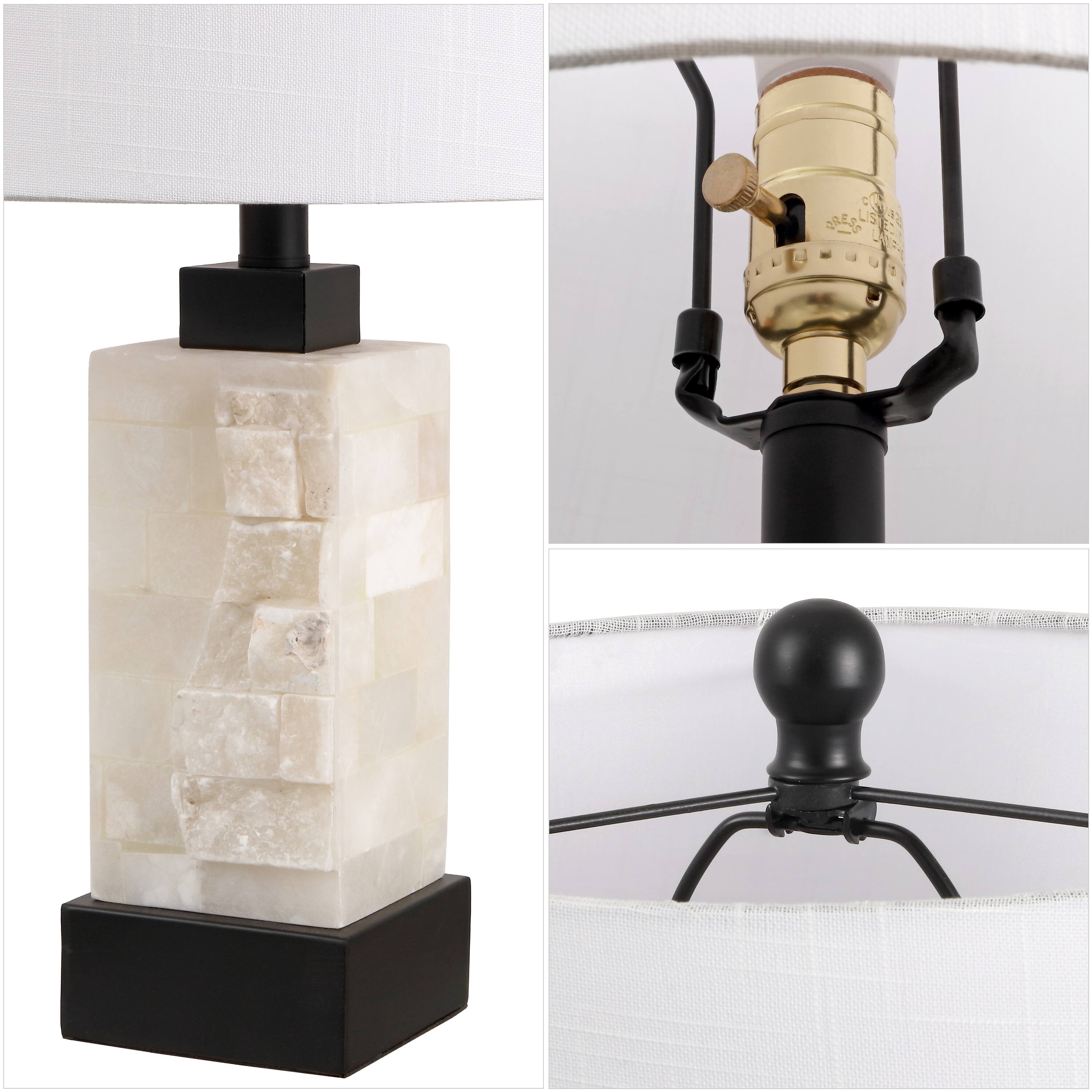 Alt View 3. Jonathan Y - Eloise 23" Coastal Glam Rectangular Alabaster/Metal LED Table Lamp with Nightlight Base, White/Black - White/Black.