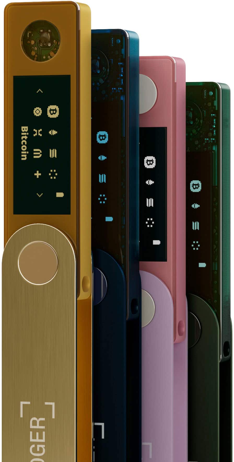 The image shows a row of five cell phones, each with a different color. The text on the image reads "x Bitcoin E + B B GER\_GER," which is a combination of German words and English words. It is unclear what the intended message is, but it seems to be related to Bitcoin and the country of Germany.