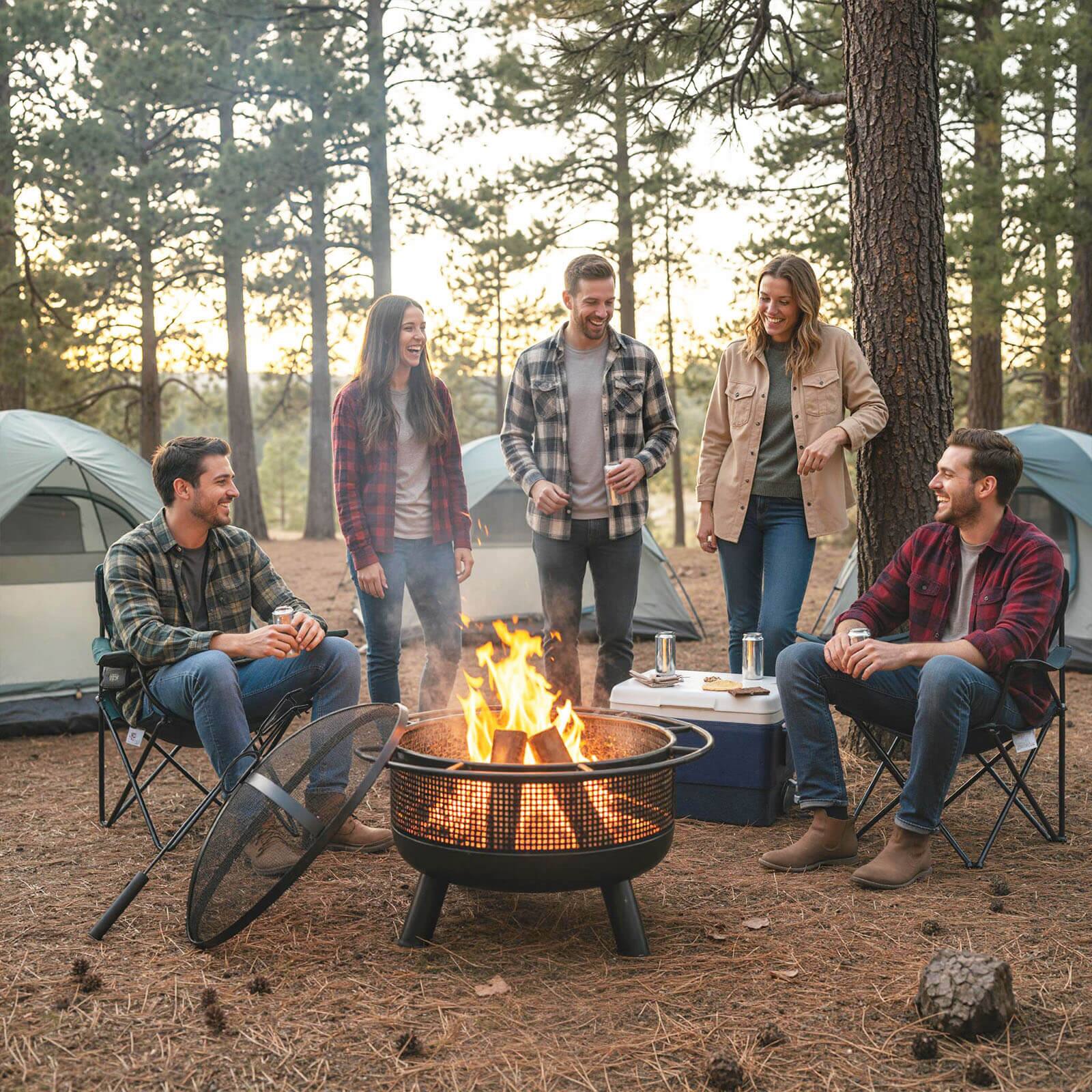 Alt View 4. Costway - Costway 24" Heavy-Duty Wood Burning Fire Pit with Spark Screen, Poker, Log Grate for Patio - Black.