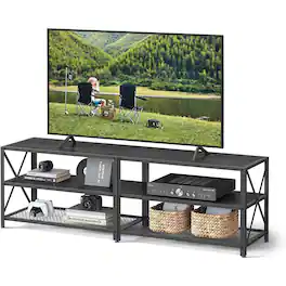 SlickBlue - Industrial Metal and Wood TV Stand for TVs up to 70 Inches - Black