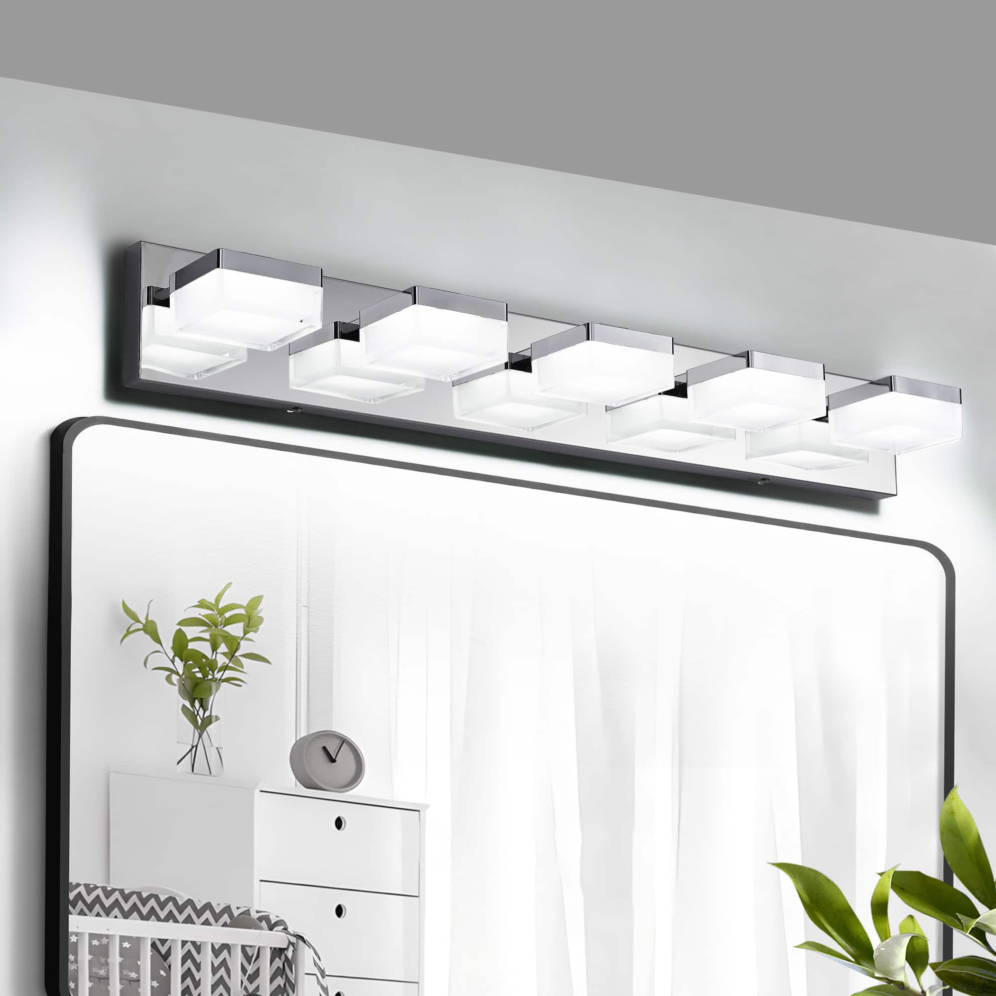 HOMLUX - 31.5 in. 5 Lights Chrome LED Vanity Light Bar with Acrylic Shade
