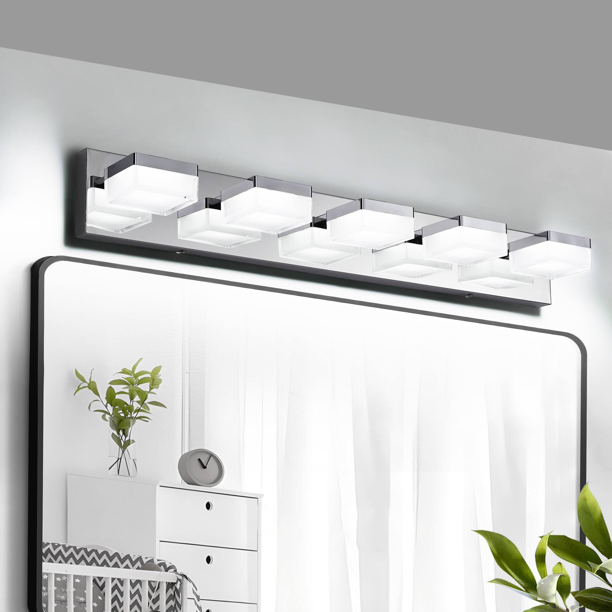 Front. HOMLUX - 31.5 in. 5 Lights Chrome LED Vanity Light Bar with Acrylic Shade.