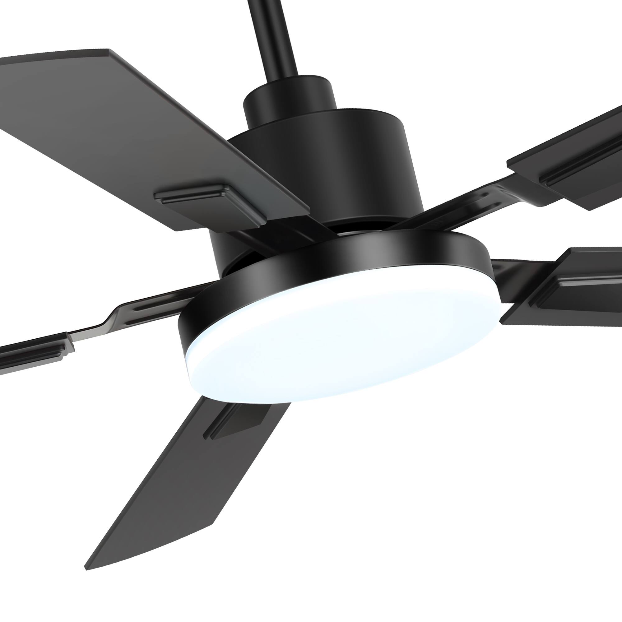 Alt View 6. Breezary - 52-in Indoor Ceiling Fan with Light, DC Motor, 6-Speed Remote, 3-Color LED, Reversible Blades, 5"/10" Downrods - Black and Wood Finish.